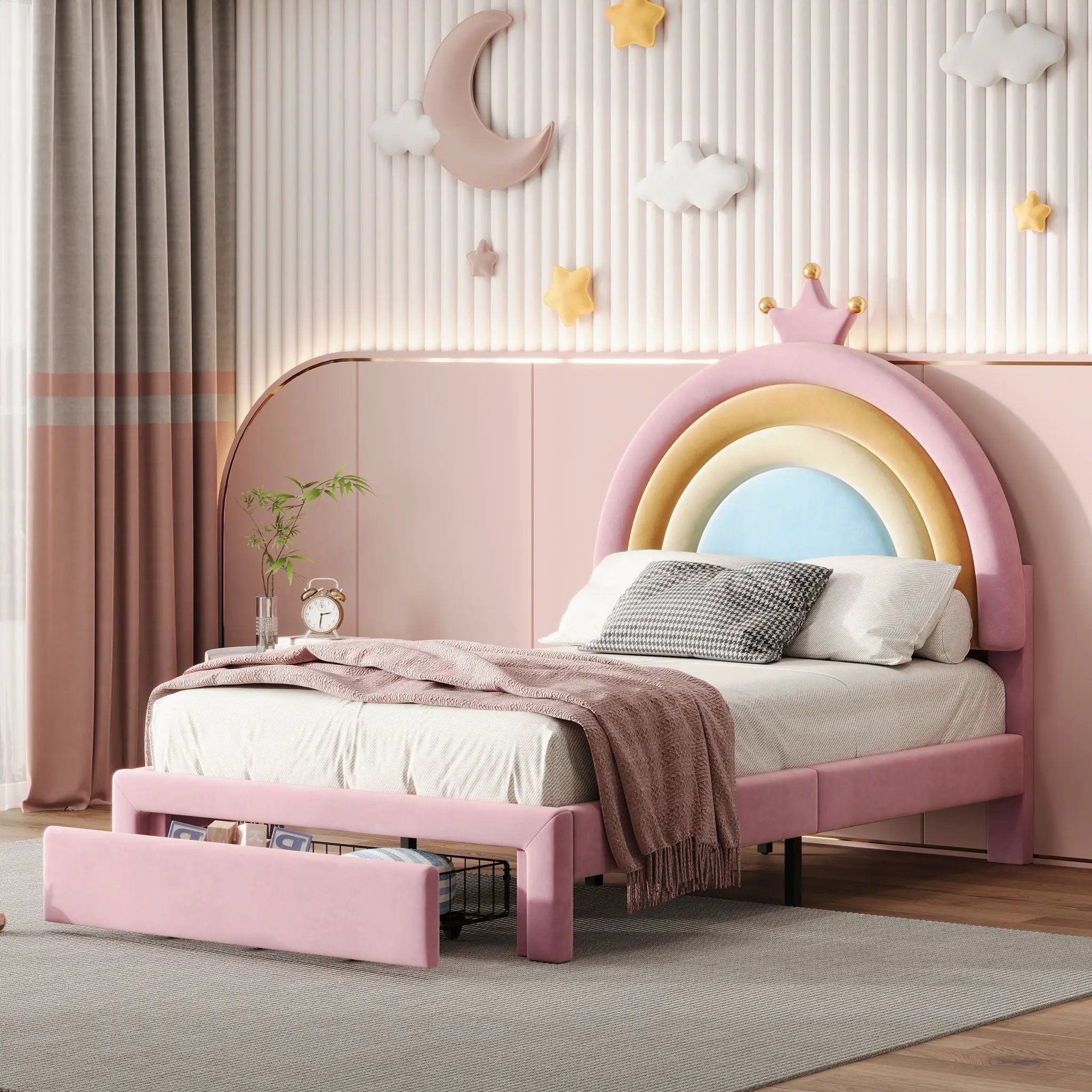 Upholstered Rainbow Design Bed, Princess Platform Bed With Storage Drawer by Unique Piece Furniture