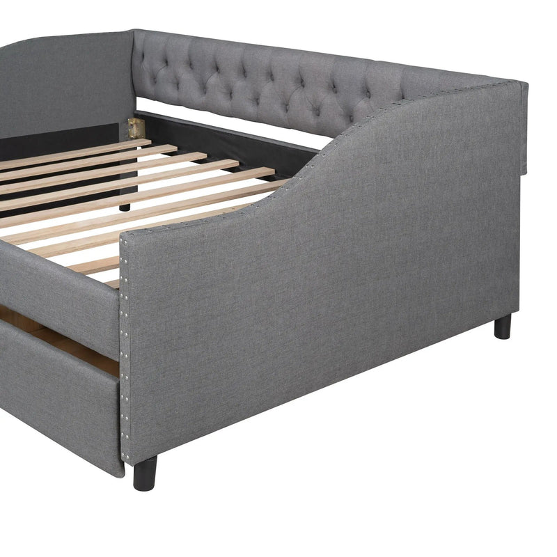 Upholstered Daybed With Two Drawers, Wood Slat Support by HouseOfZazla