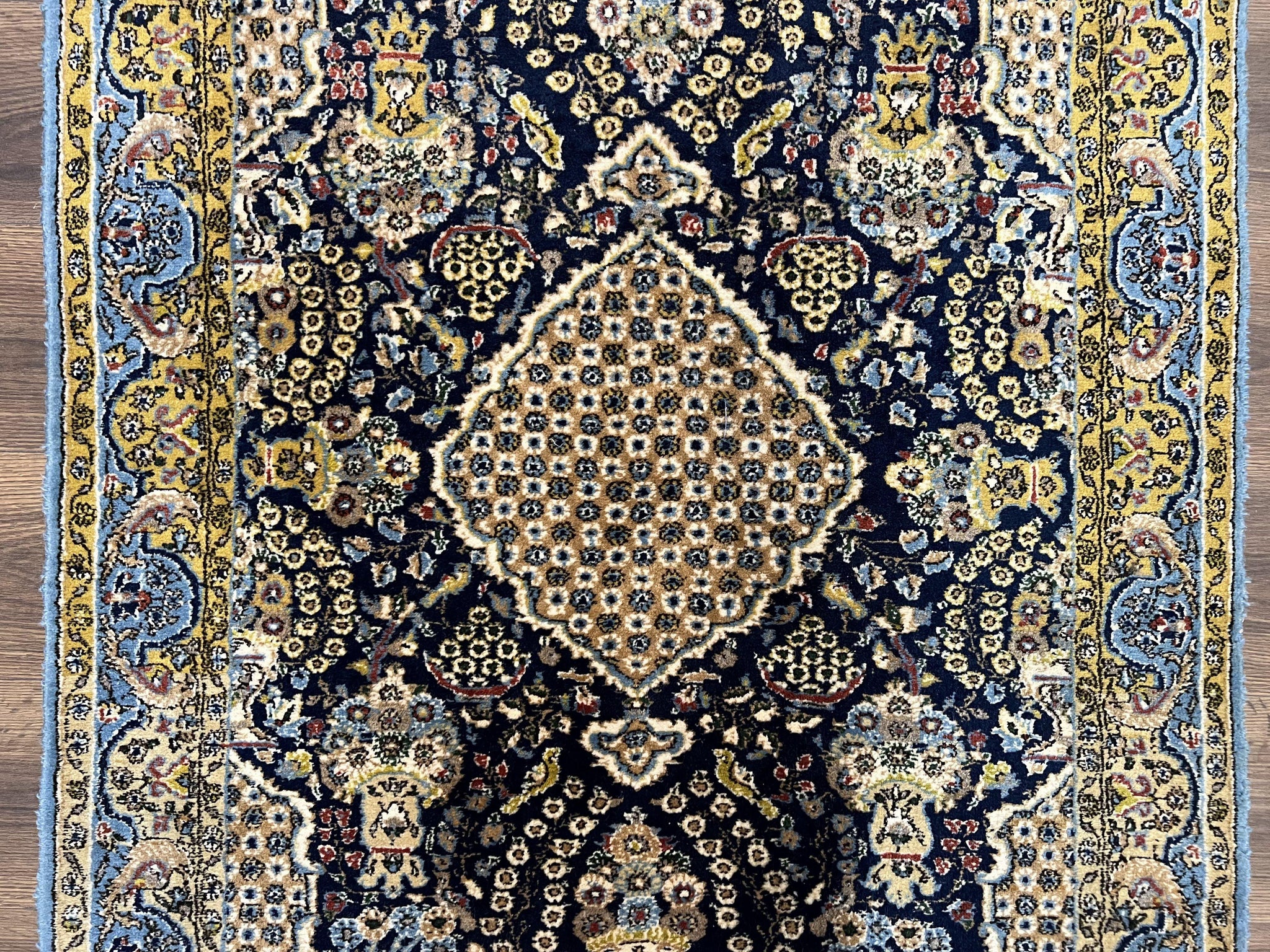 Fine Persian Qum Rug 3x5, Semi Antique Vintage Oriental Ghom Carpet, Floral Medallion, Highly Detailed, Hand Knotted, Navy Blue, Wool Area Rug, Birds by Jewel Rugs