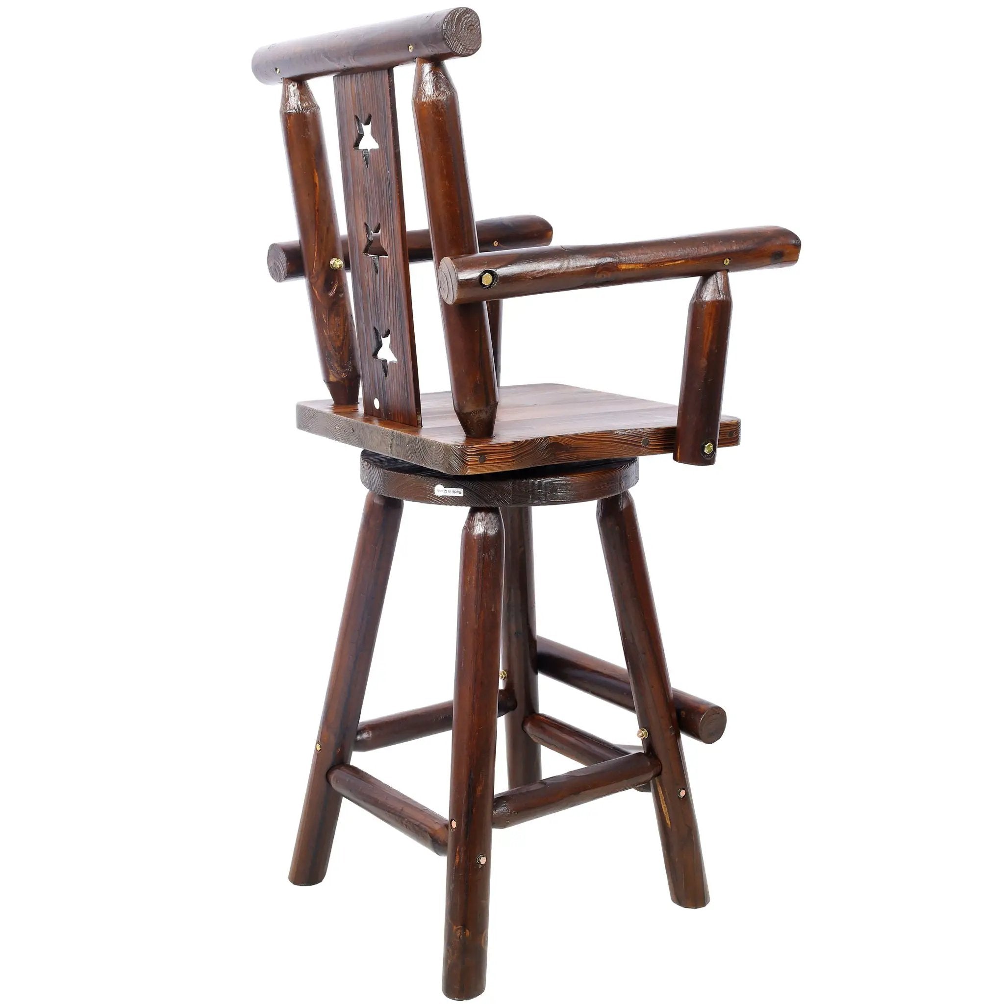 Rustic Tall Bistro Chair Decorative Star Backrest And Footrest, Fir Wood, 4 Foot - Brown by Unique Piece Furniture