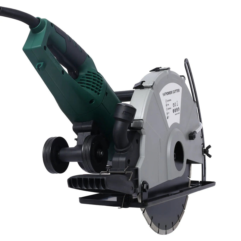 Portable Electric Corded Circular Concrete Saw 14" Wet / Dry Cutter 2600W Green Steel With Water Line & Guide Roller - Green by HouseOfZazla