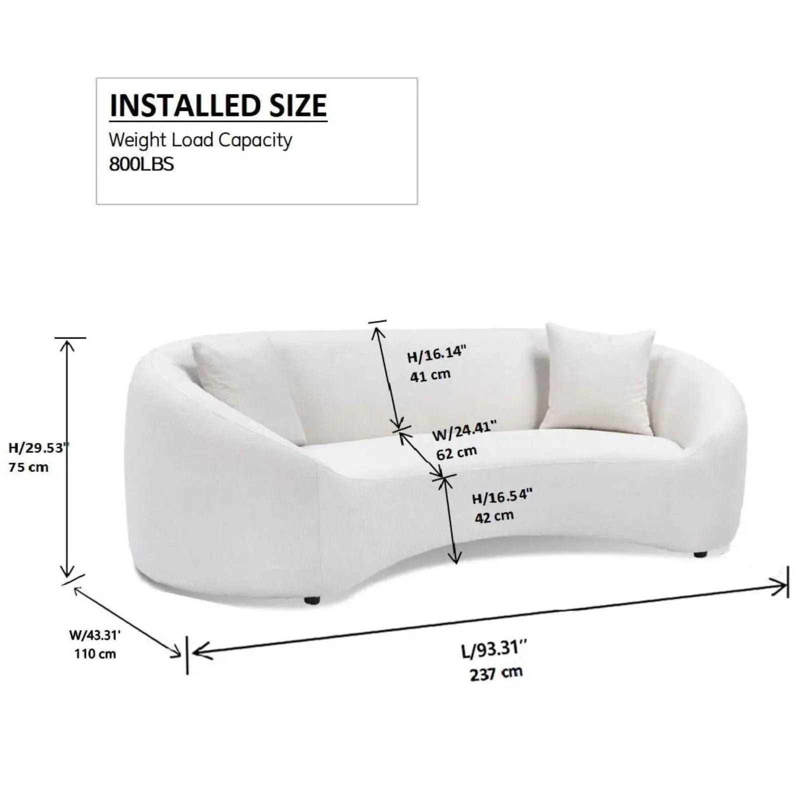 Curved 3 Seater Sofa For Living Room - White by Unique Piece Furniture
