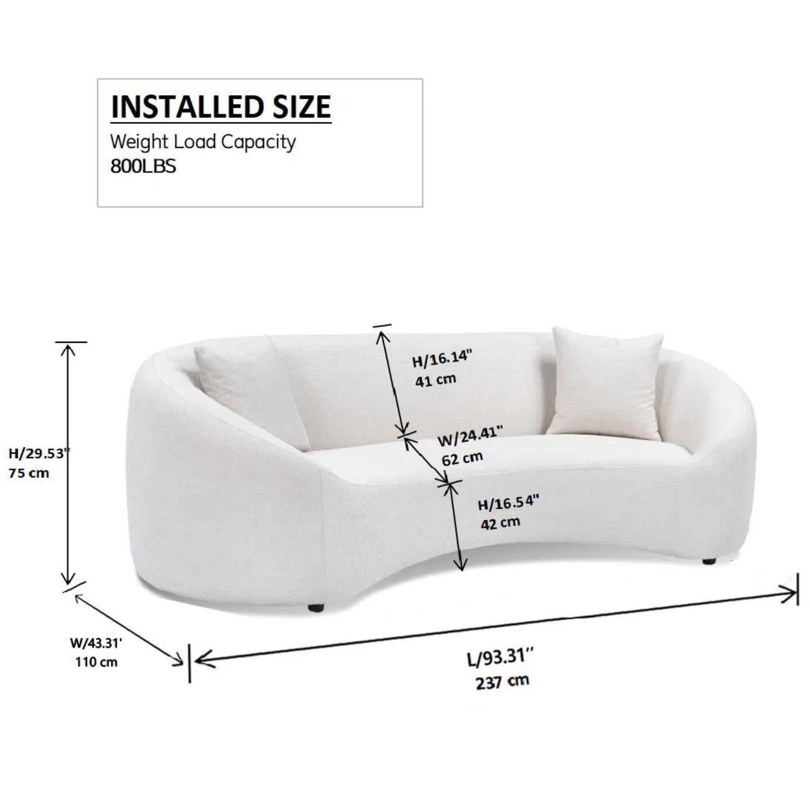Curved 3 Seater Sofa For Living Room - White by HouseOfZazla