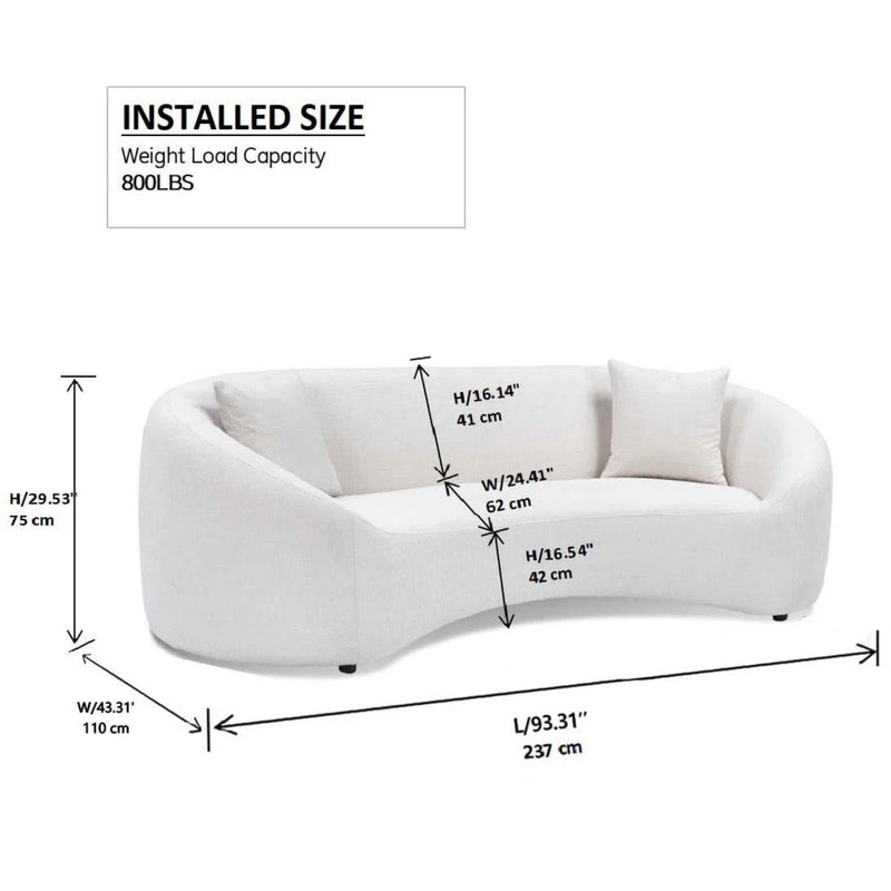 Curved 3 Seater Sofa For Living Room - White by HouseOfZazla