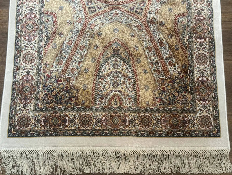 Turkish Silk Runner Rug 2.6 x 13, Dome Design, Hereke Runner, Bamboo Silk, New by Jewel Rugs
