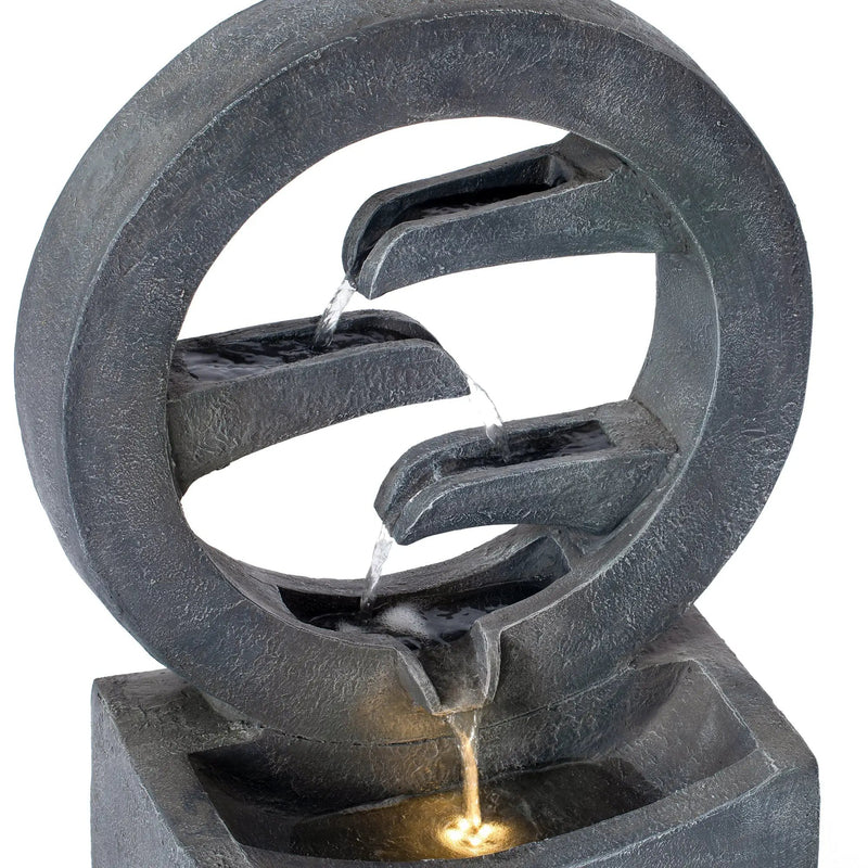 26.77'H Gray Circular Polyresin Outdoor Water Fountain with LED Light by HouseOfZazla