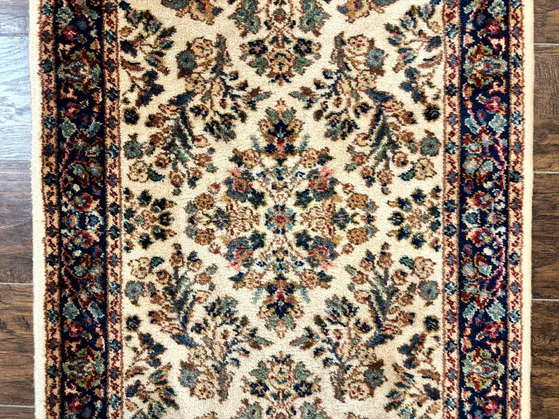 Karastan Rug 2.6 x 4, Karastan Ivory Sarouk #760, Vintage Wool Pile Small Karastan Carpet, Original Collection 700 Series Discontinued by Jewel Rugs
