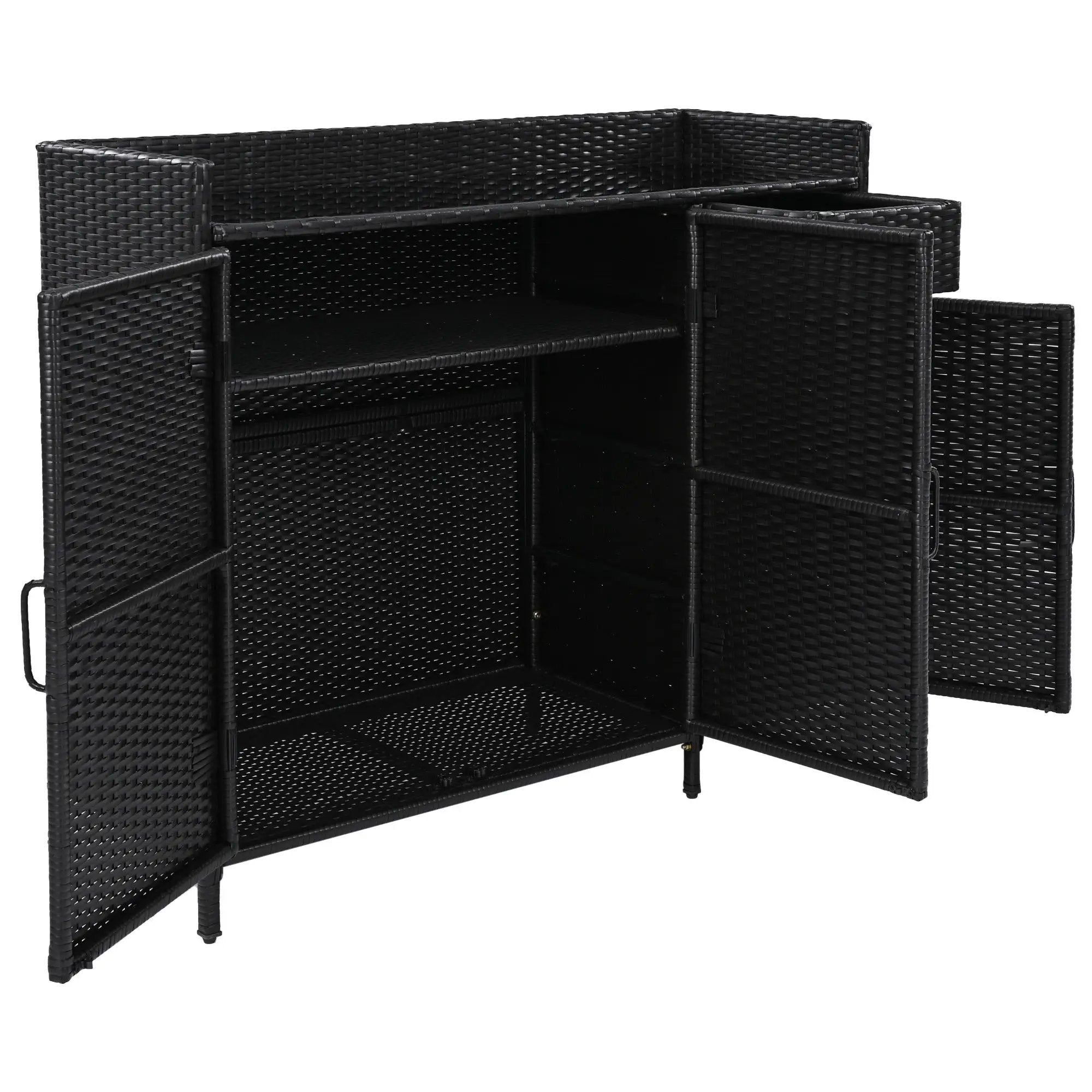 K&K 47.5"W Wicker Outdoor Storage Cabinet with Tempered Glass Top by HouseOfZazla