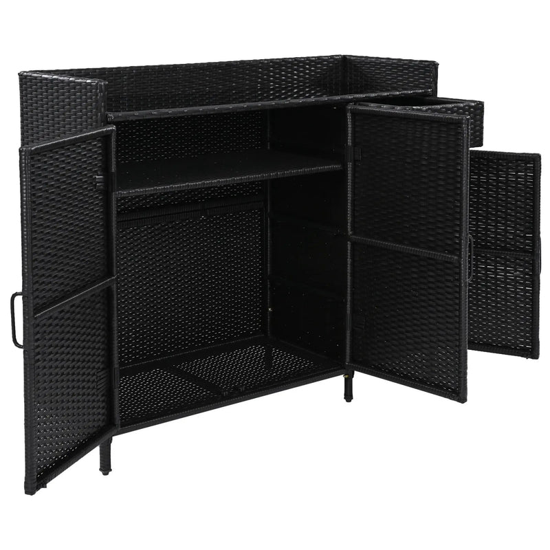 K&K 47.5"W Wicker Outdoor Storage Cabinet with Tempered Glass Top by HouseOfZazla