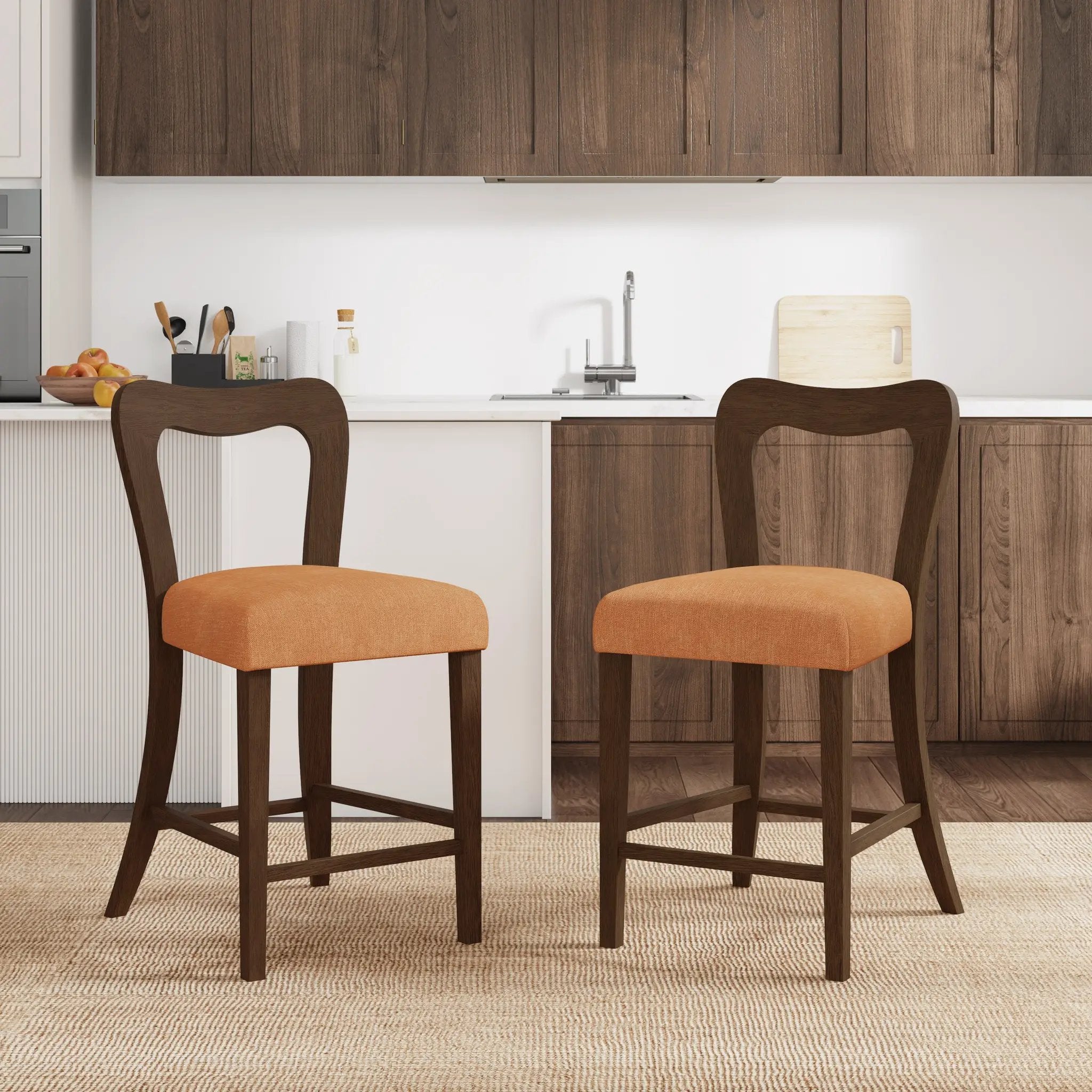 Counter Stool Without Arm (Walnut + Caramel) Set of 2 by HouseOfZazla