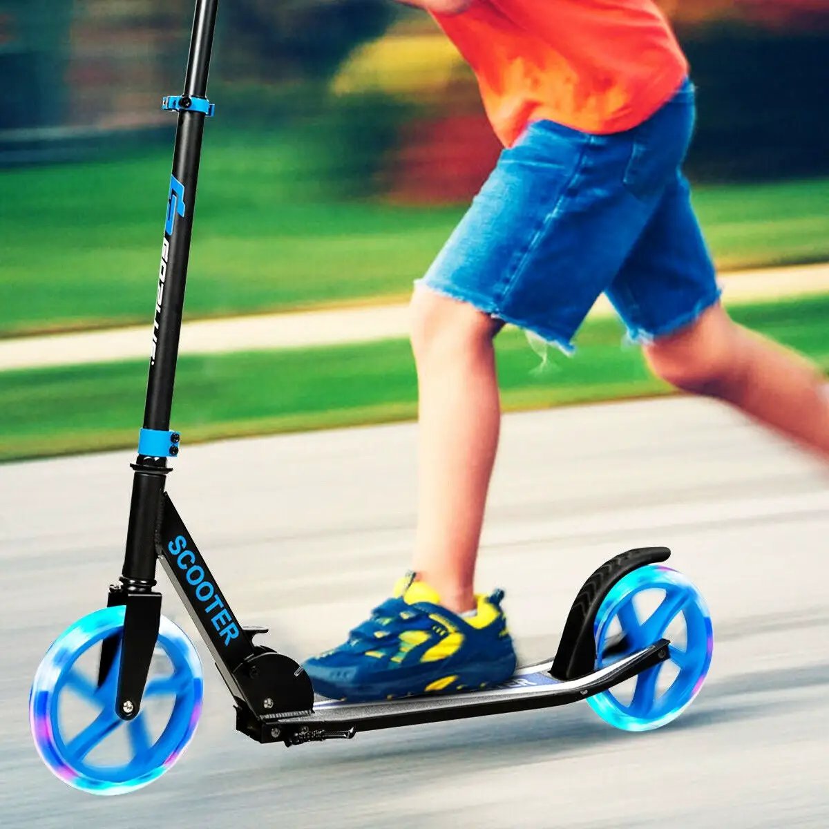 Portable Folding Sports Kick Scooter with LED Wheels-Blue by DirectDeals
