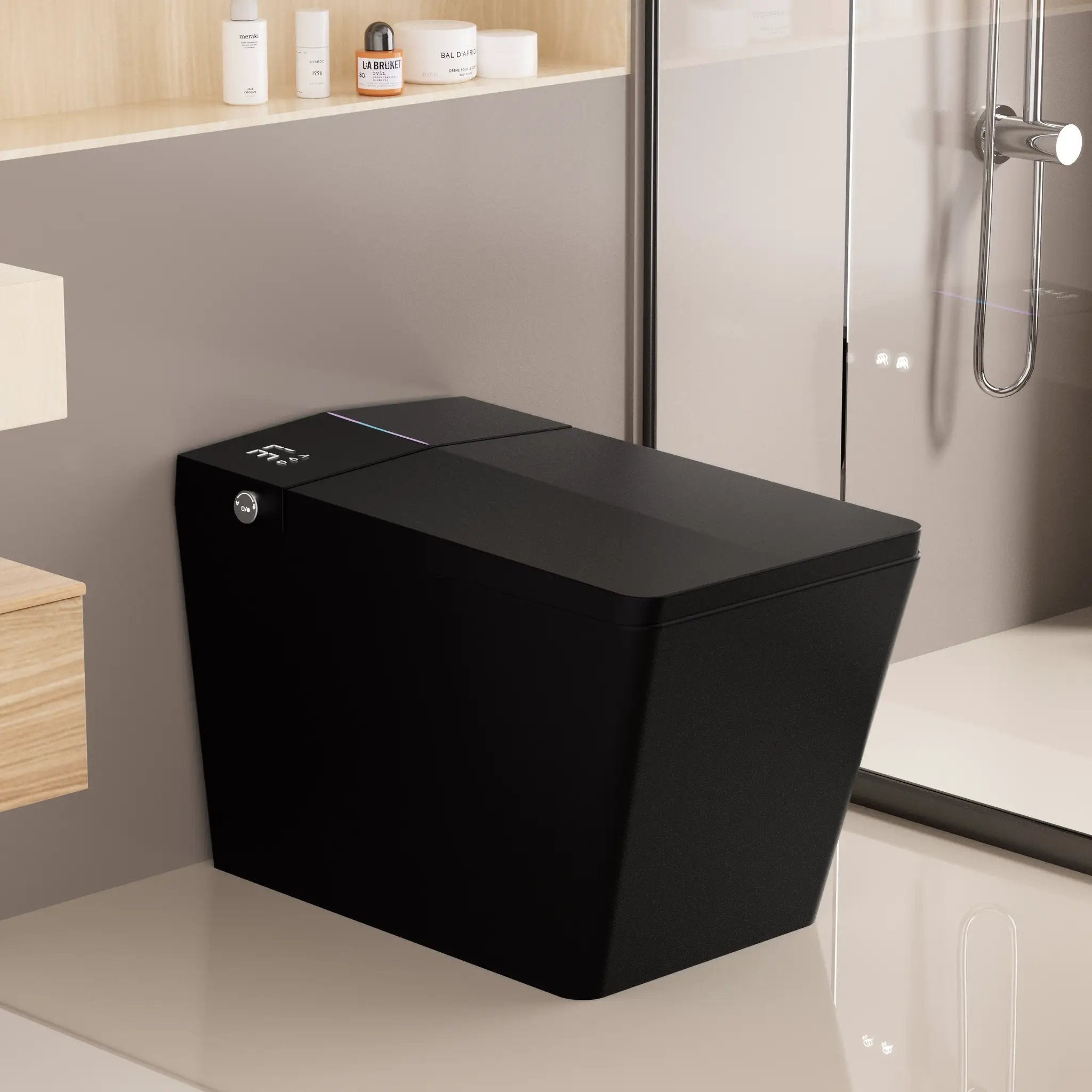Black Square Smart Toilet with Built-In Tank and Remote Control by HouseOfZazla