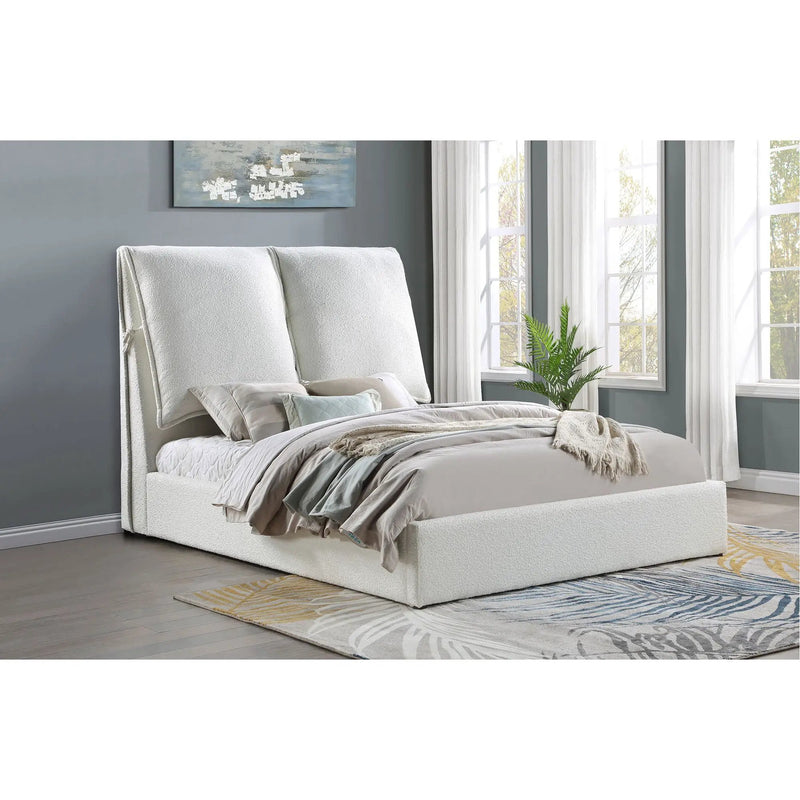 Corwyn - Queen Upholstered Panel Bed With Headboard Pillows - White