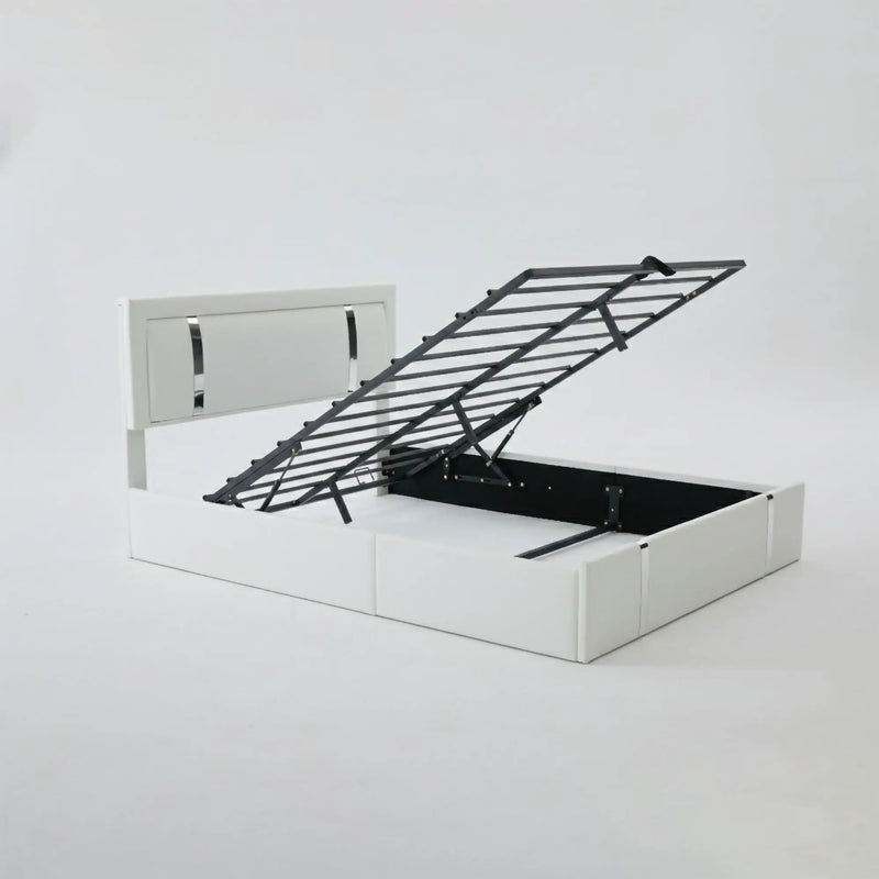 Upholstered Platform Bed Frame With Adjustable LED Headboard, USB C-Charging, Hydraulic Lift by HouseOfZazla