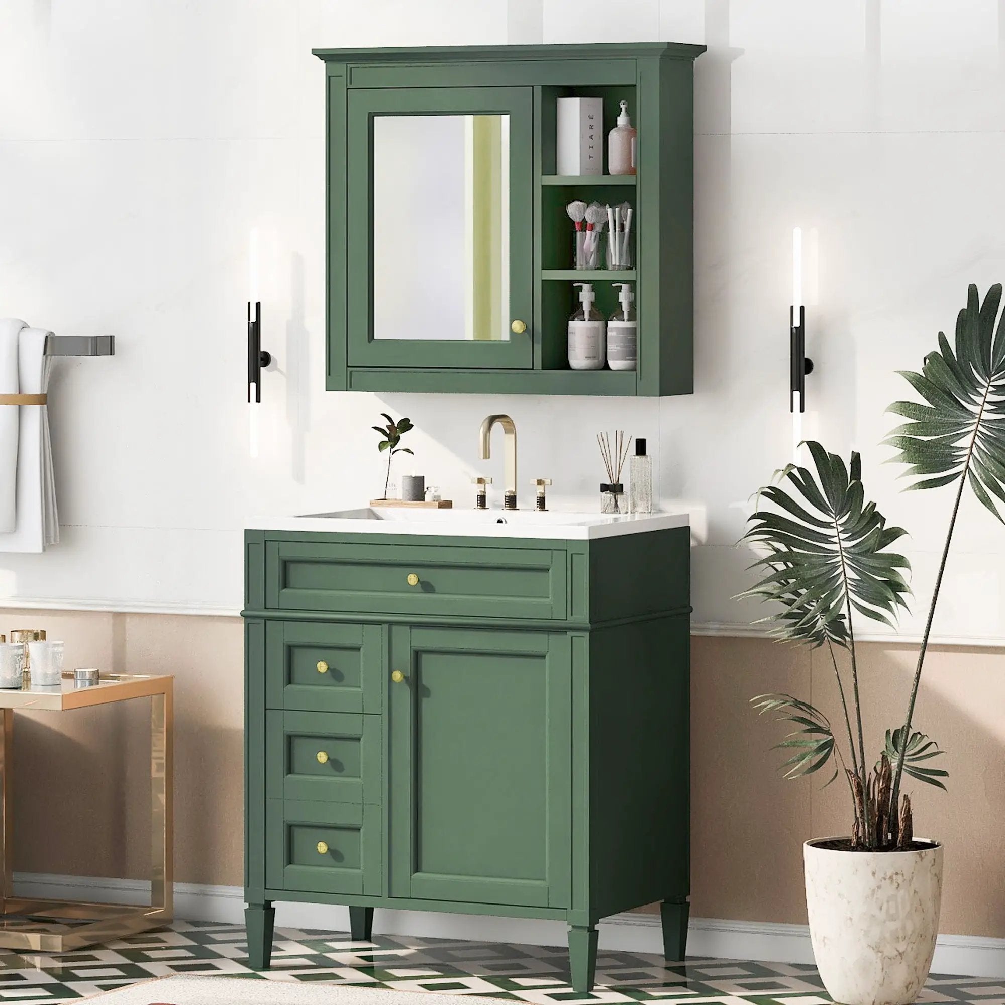 Bathroom Vanity With Medicine Cabinet, Royal Mirror Cabinet, Modern Bathroom Storage Cabinet With 2 Soft Closing Doors And 4 Drawers by HouseOfZazla