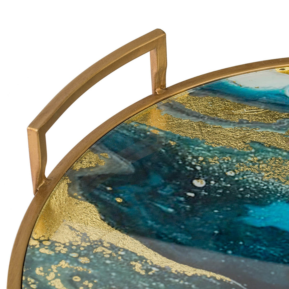 20.9x20.1x3.1" Round Accent Mirrored Tray with Handles by HouseOfZazla