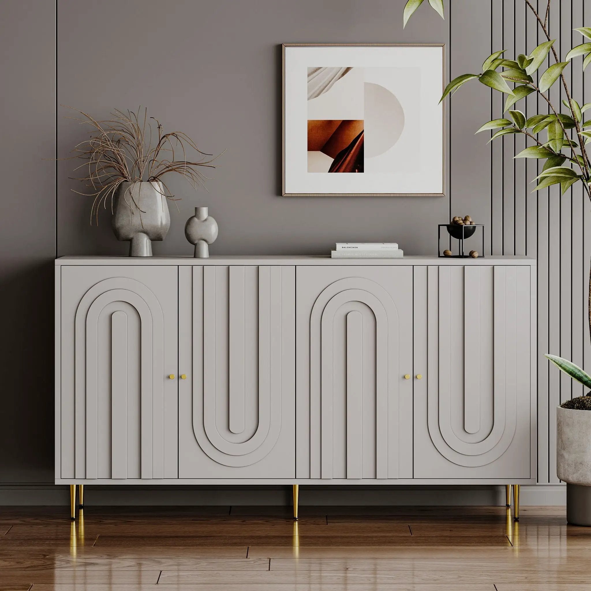 Modern Lacquered 4 Door Cabinet Sideboard Buffet Server Cabinet Storage Cabinet, For Living Room, Entryway, Hallway, Office, Kitchen And Dining Room by Unique Piece Furniture
