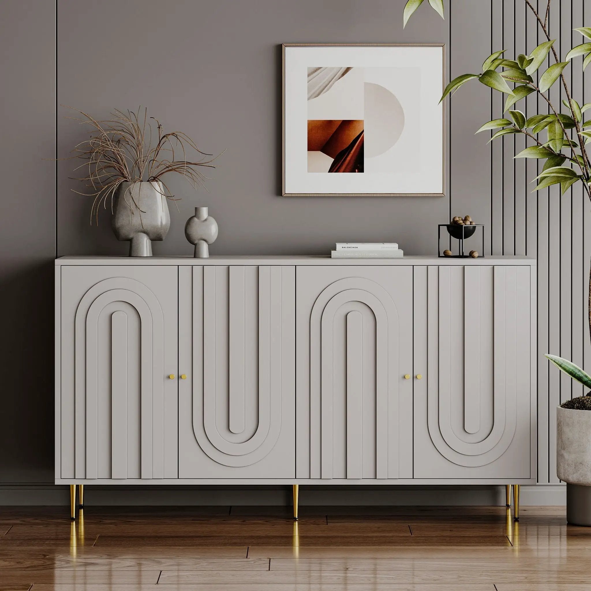 Modern Lacquered 4 Door Cabinet Sideboard Buffet Server Cabinet Storage Cabinet, For Living Room, Entryway, Hallway, Office, Kitchen And Dining Room by HouseOfZazla