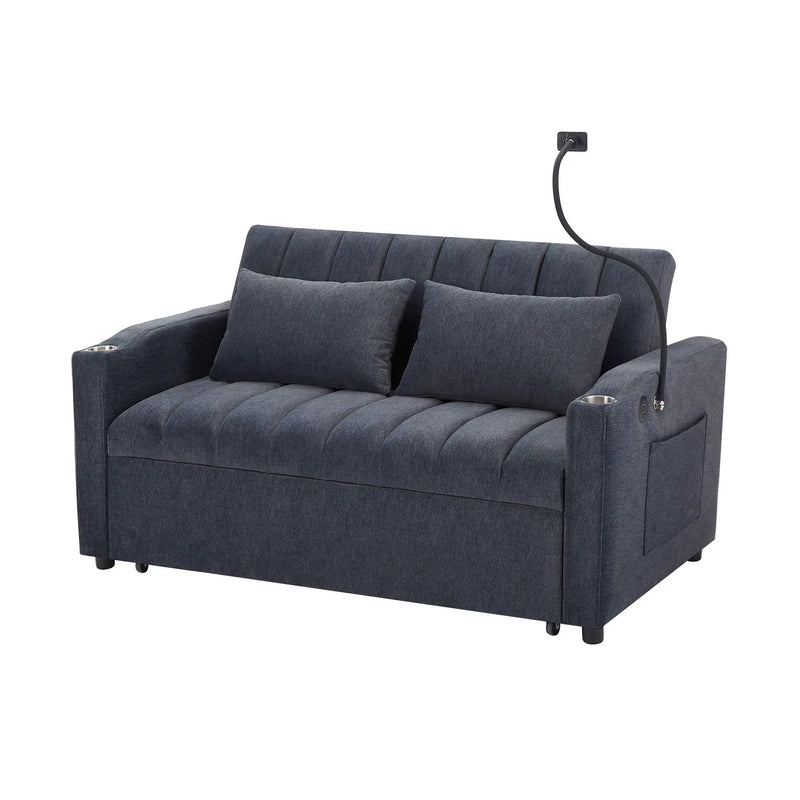 Convertible Sofa Bed Loveseat Sofa With Three USB Ports, Two Side Pockets, Two Cup Holders And 360° swivel Phone Holder For Living Room by HouseOfZazla
