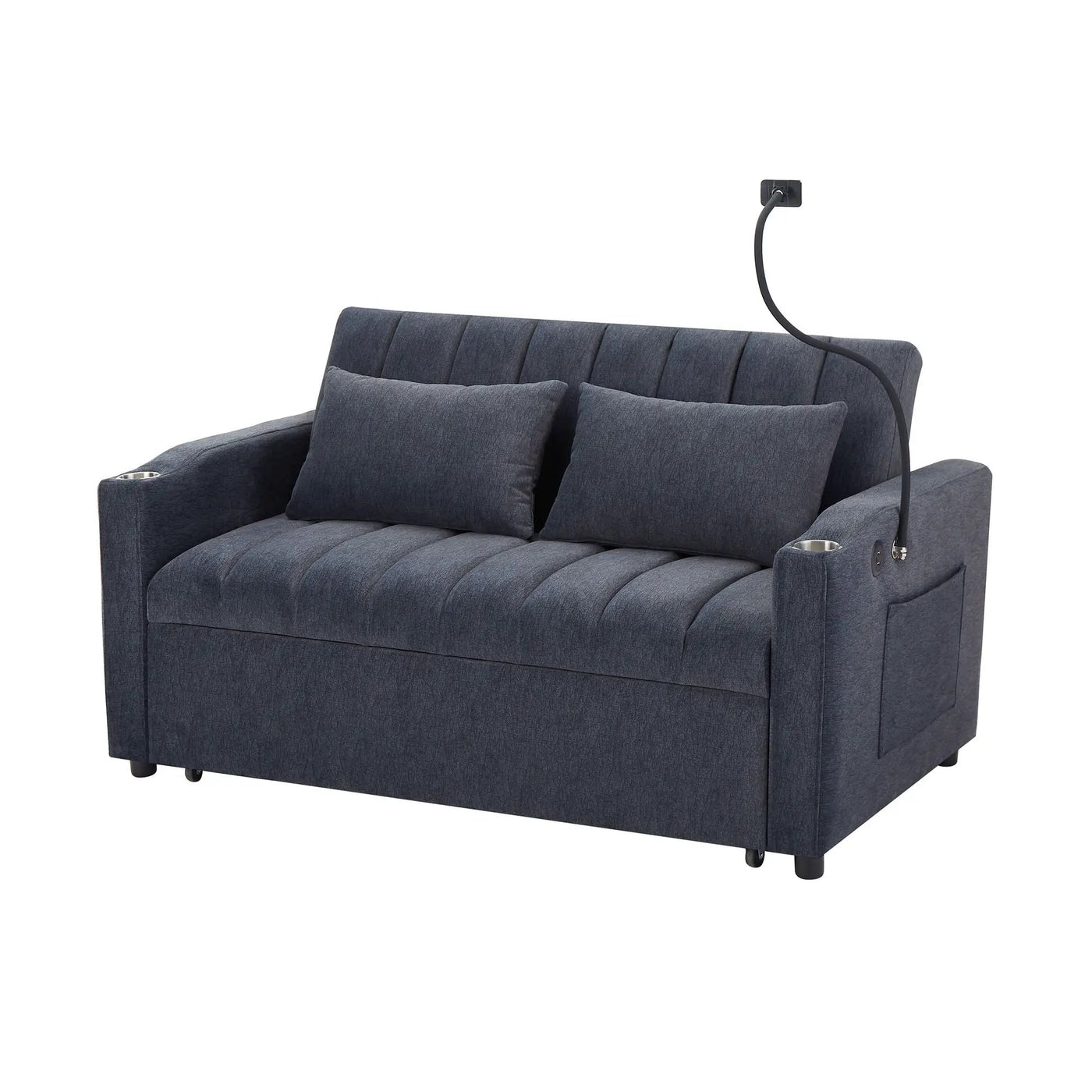 Convertible Sofa Bed Loveseat Sofa With Three USB Ports, Two Side Pockets, Two Cup Holders And 360° swivel Phone Holder For Living Room by Unique Piece Furniture