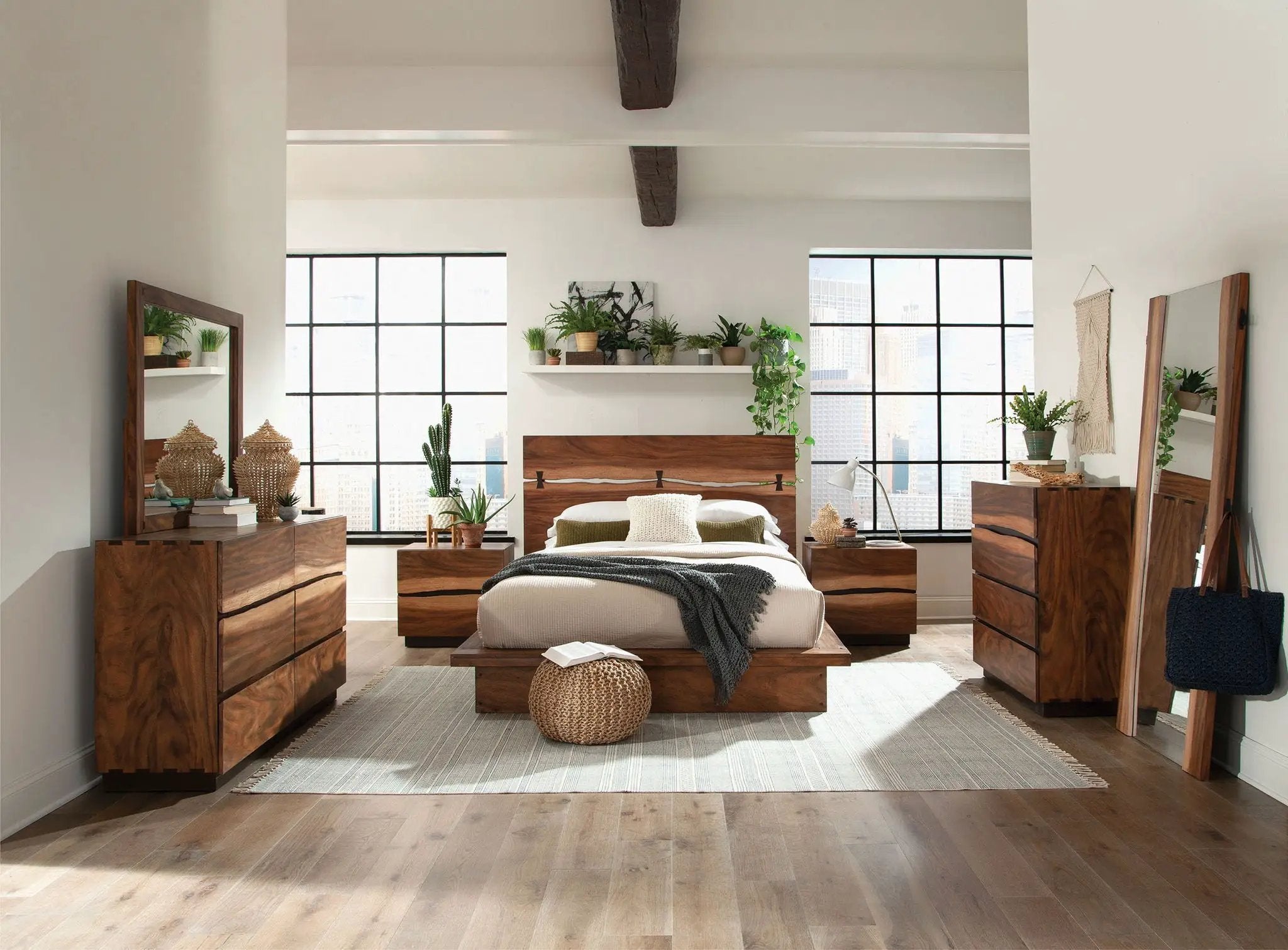Winslow Wood California King Panel Bed Smokey Walnut by Unique Piece Furniture