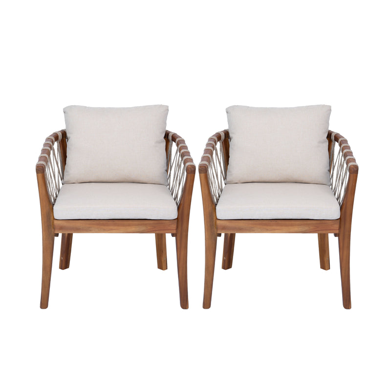 Outdoor Dining Chairs Set for 2, Acacia Wood Frame with Teak Finish by HouseOfZazla