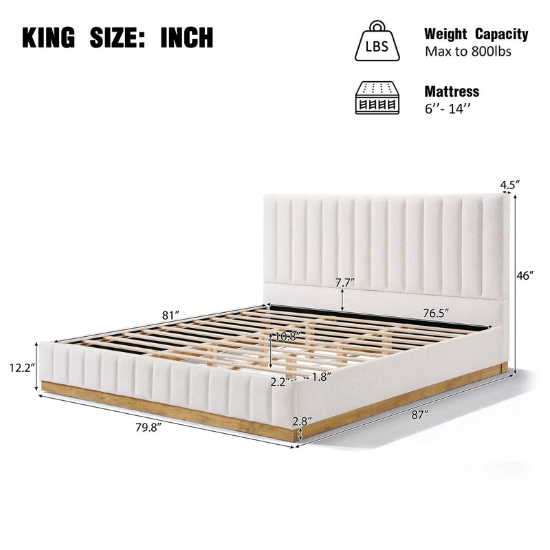 King Size Bed Frame With Linen Upholstery and Solid Wood Base by HouseOfZazla