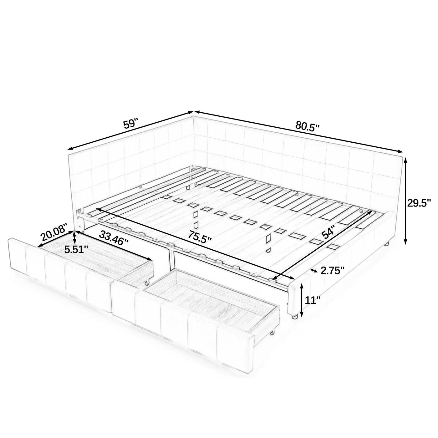 Mid-Century Storage Upholstered Tufted Bed Frame With Backrest And Armrests by Unique Piece Furniture