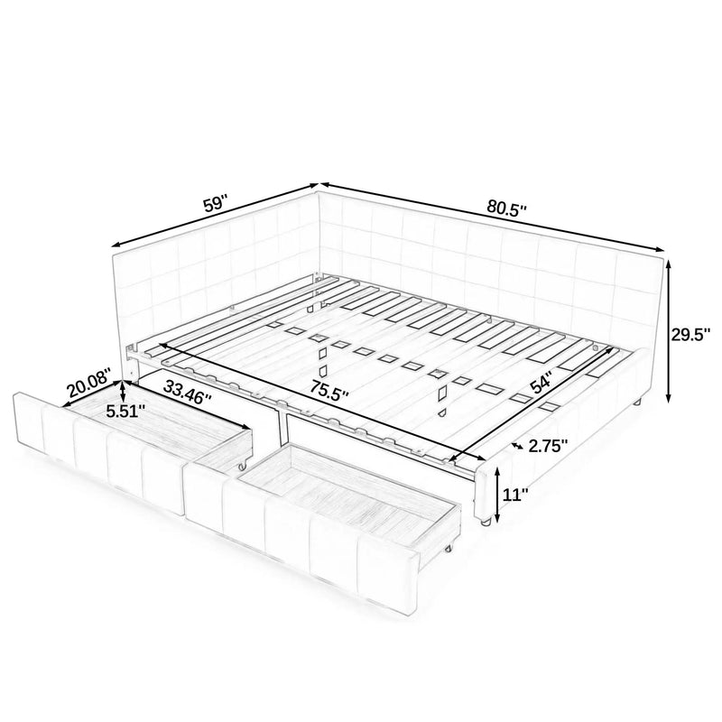 Mid-Century Storage Upholstered Tufted Bed Frame With Backrest And Armrests by Unique Piece Furniture