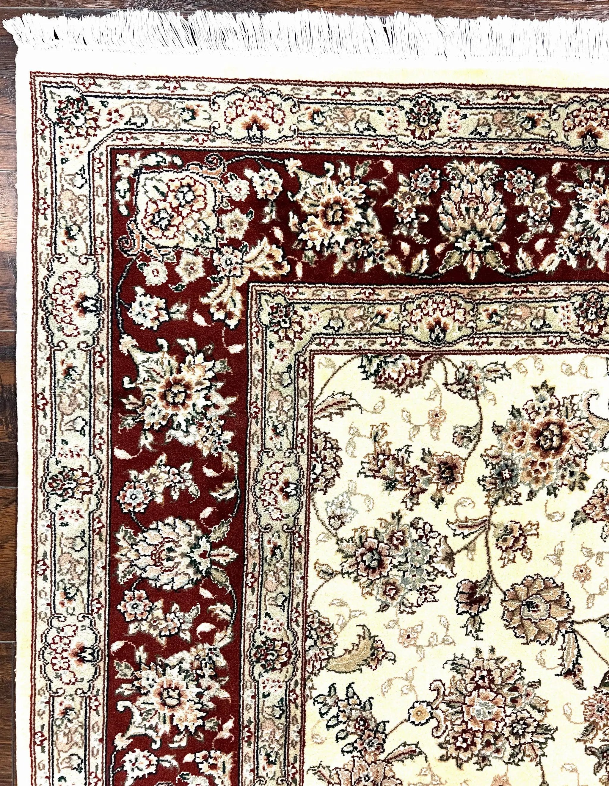 Pak Persian Rug 6x9, Floral Allover Carpet 6 x 9 ft, Cream and Maroon Hand Knotted Wool and Silk Fine Oriental Rug, Traditional Vintage Rug by Jewel Rugs