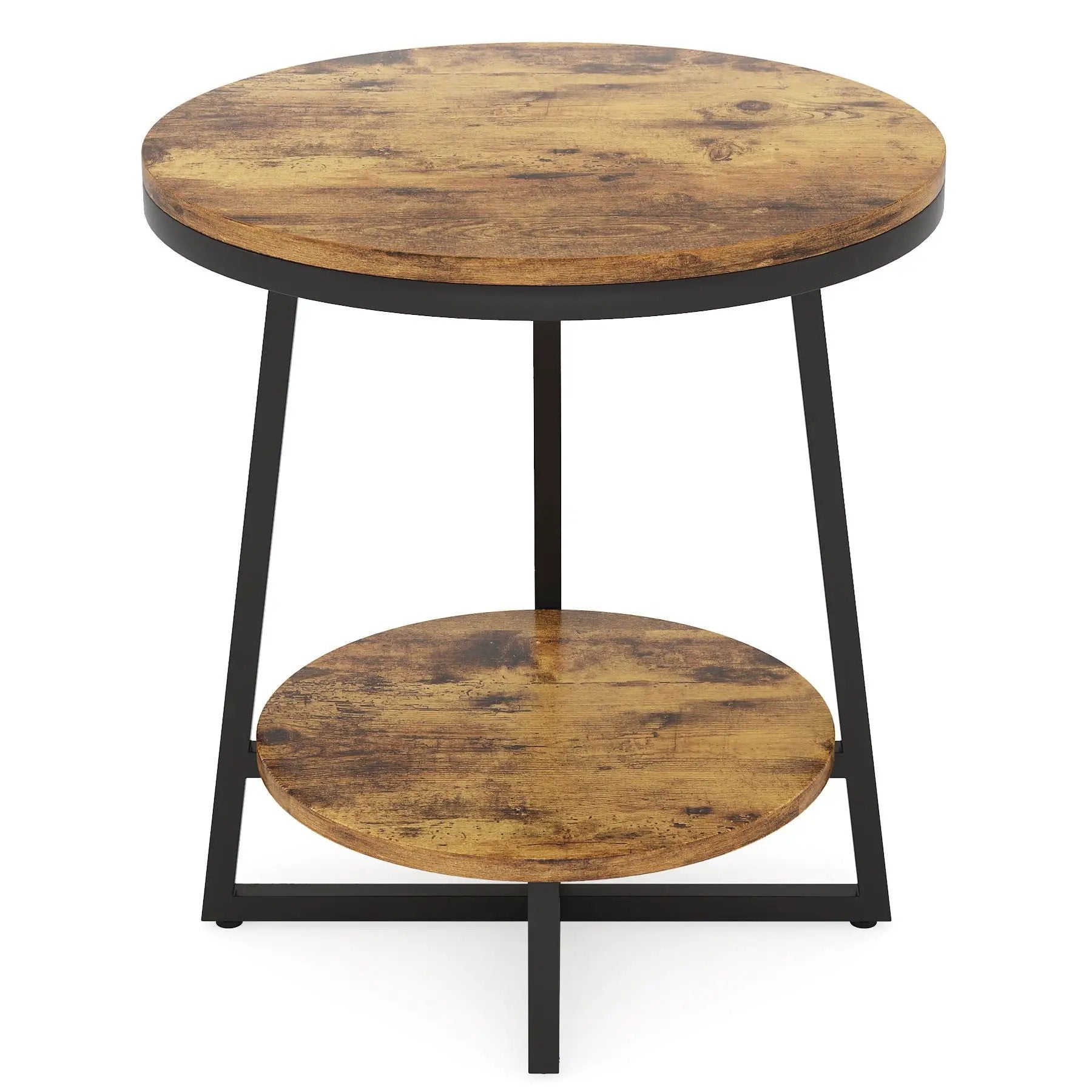 Round End Table With Hairpin Legs, 2 Tier For Living Room - Rustic Brown by HouseOfZazla