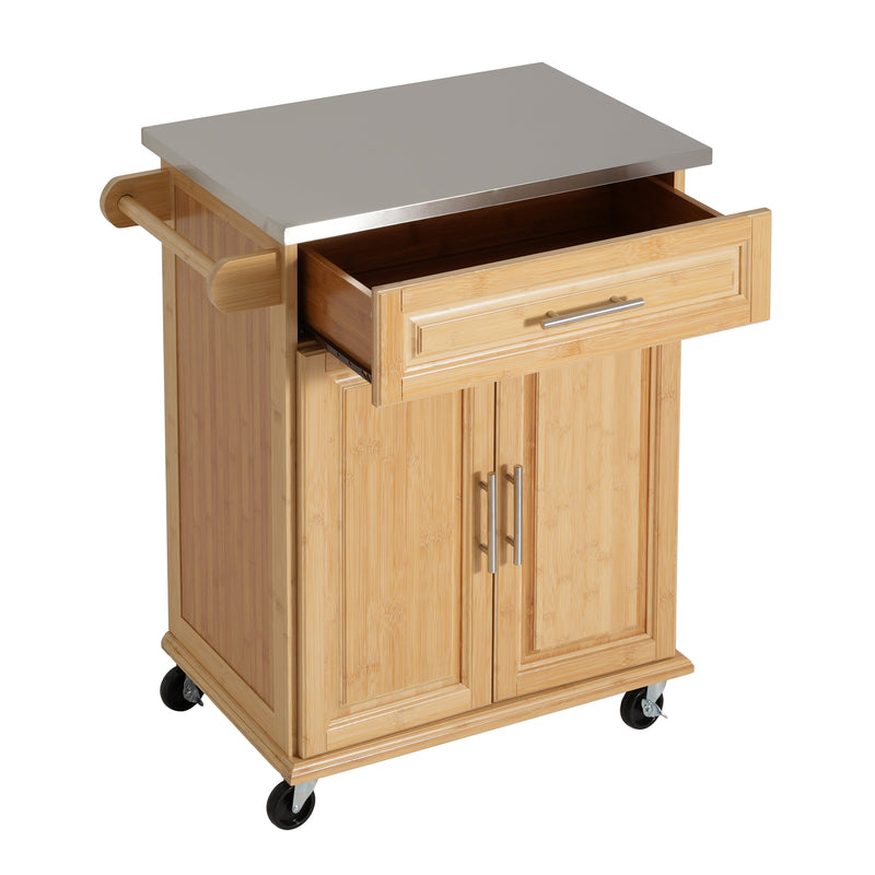 Indoor Compact Bamboo Rolling Kitchen Cart with Stainless Steel Top by HouseOfZazla