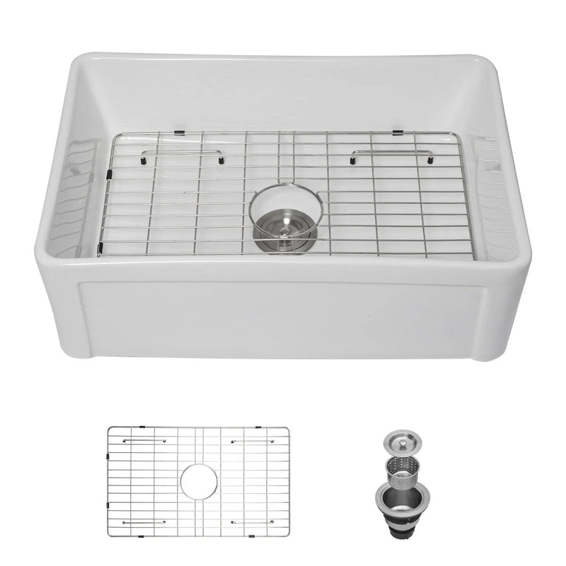 Apron Front Reversible Single Bowl Kitchen Sink & Grid And Strainer by HouseOfZazla