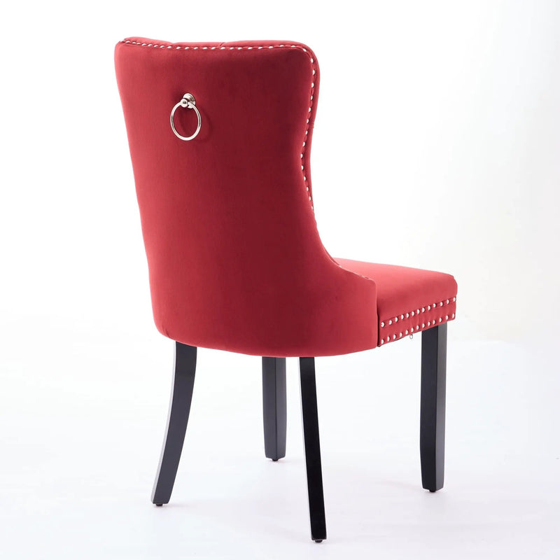 Classic Velvet Dining Chairs, High-End Tufted Solid Wood Contemporary Velvet Upholstered Dining Chair With Wood Legs Nailhead (Set of 2) - Burgundy by Unique Piece Furniture