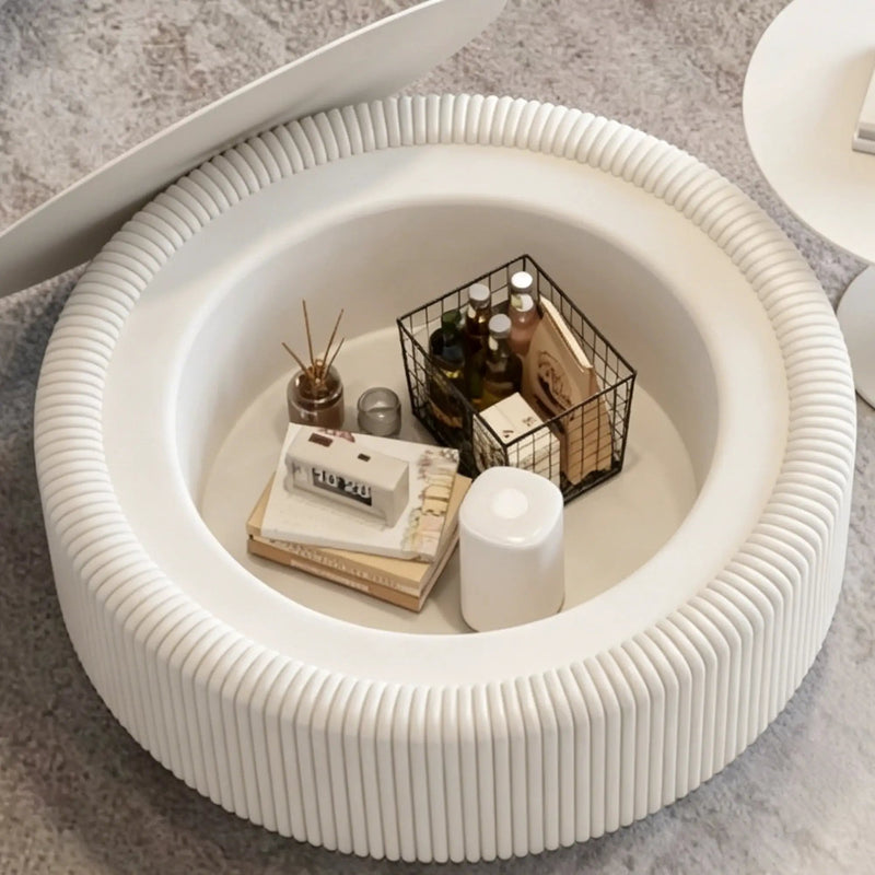 White Round Fluted Coffee Table with Hidden Storage by HouseOfZazla