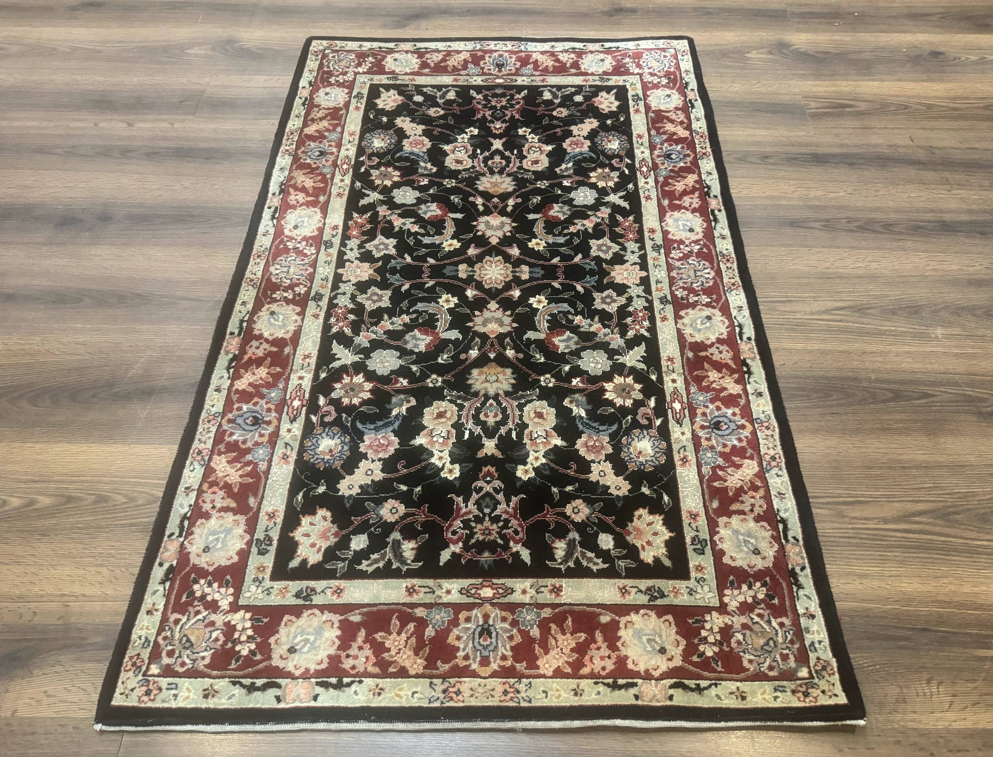 Black Sino Persian Rug 3x5, Wool with Silk Highlights, Floral, Fine 170 KPSI by Jewel Rugs