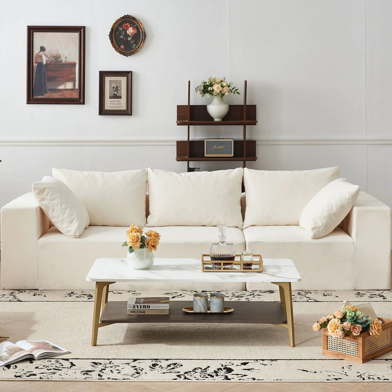 Coffee Table Rectangular Center Table For Living Room Open Space Side Table With Metal Frame - Golden / White by Unique Piece Furniture