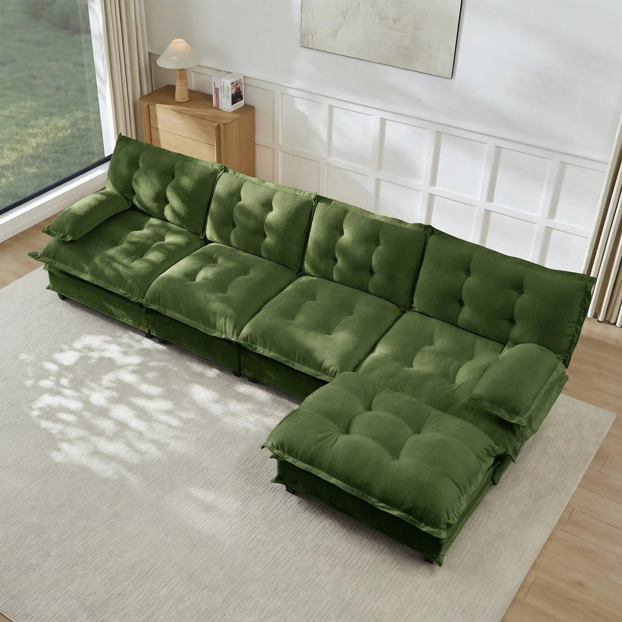 138" L Shaped Modern Sofa Modular Sectional Cloud Couch with Ottoman by HouseOfZazla