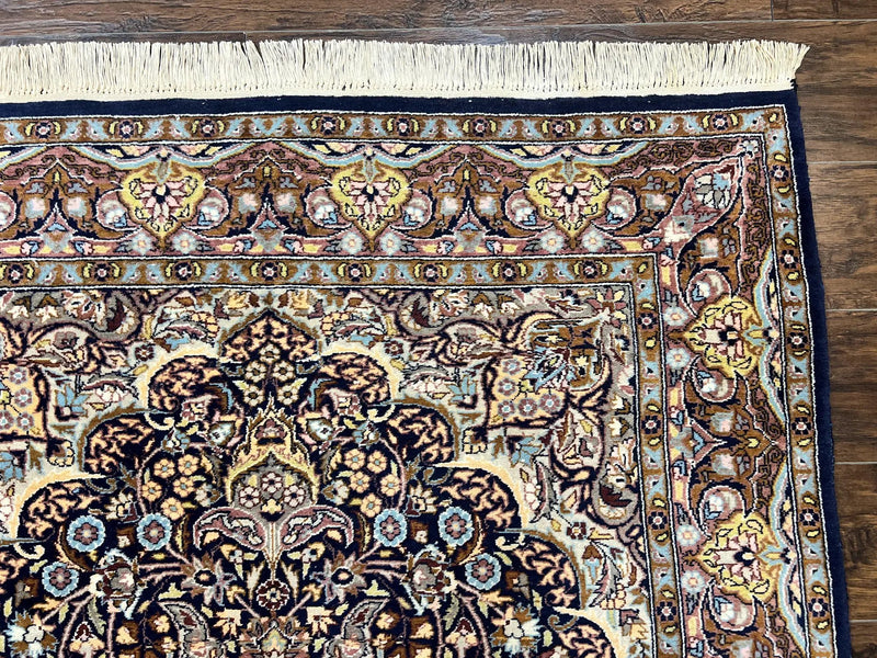 Pak Persian Rug 5x7, Navy Blue Hand Knotted Wool Oriental Carpet 5 x 7 ft, Floral Medallion, Traditional Vintage Pakistani Rug, 225 KPSI by Jewel Rugs