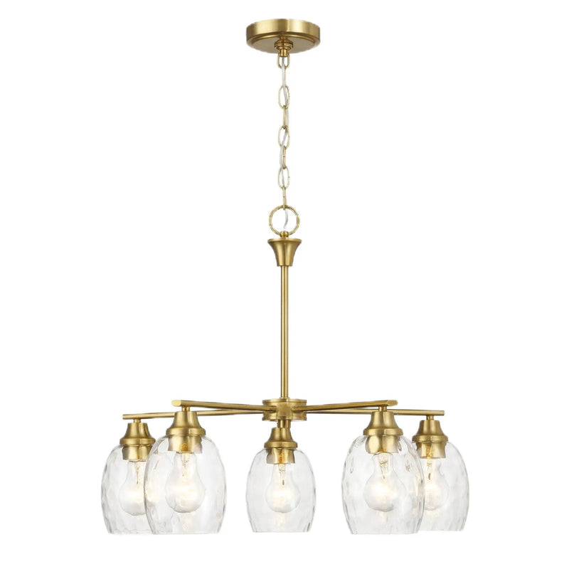 5 Lights Linear Arms With Chain Chandelier - Clear / Gold by Unique Piece Furniture