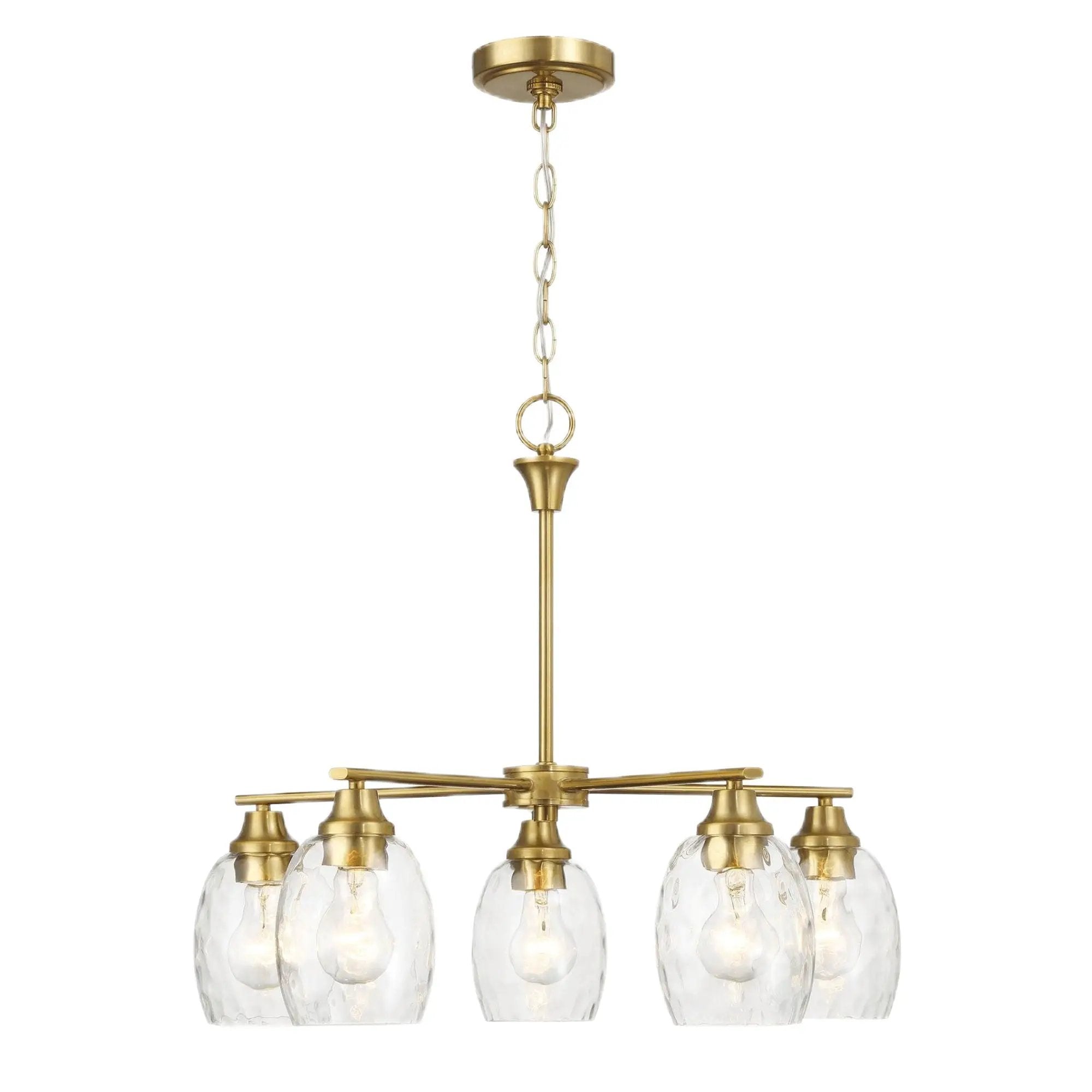 5 Lights Linear Arms With Chain Chandelier - Clear / Gold by HouseOfZazla