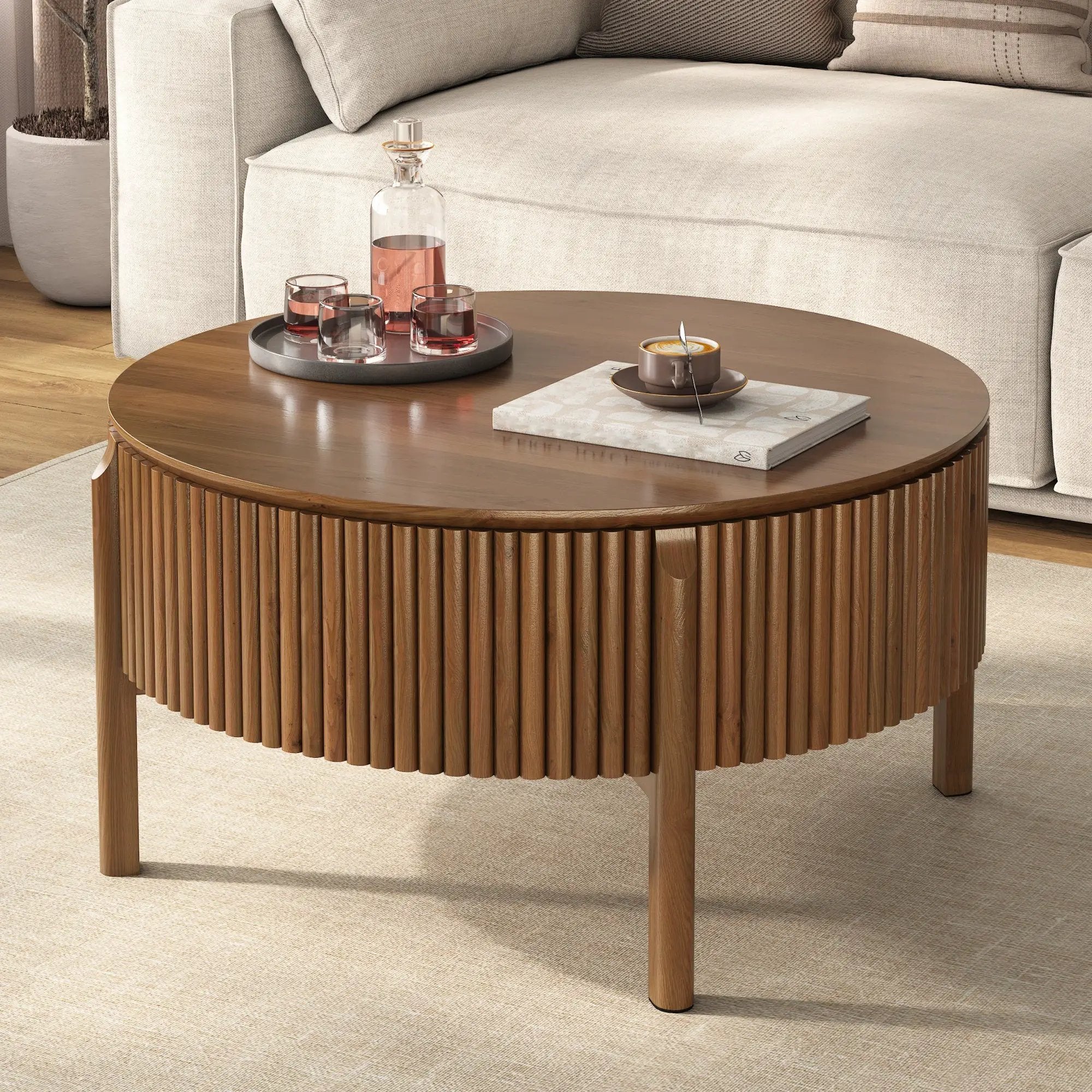 Round Lift Top Coffee Table with Hidden Storage by HouseOfZazla