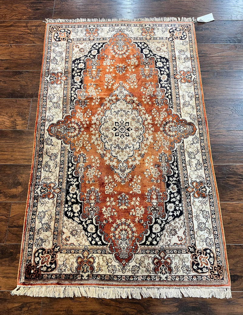 Turkish Silk Rug 3x5, Very Fine 400 KPSI, Floral Medallion, Hand Knotted by Jewel Rugs
