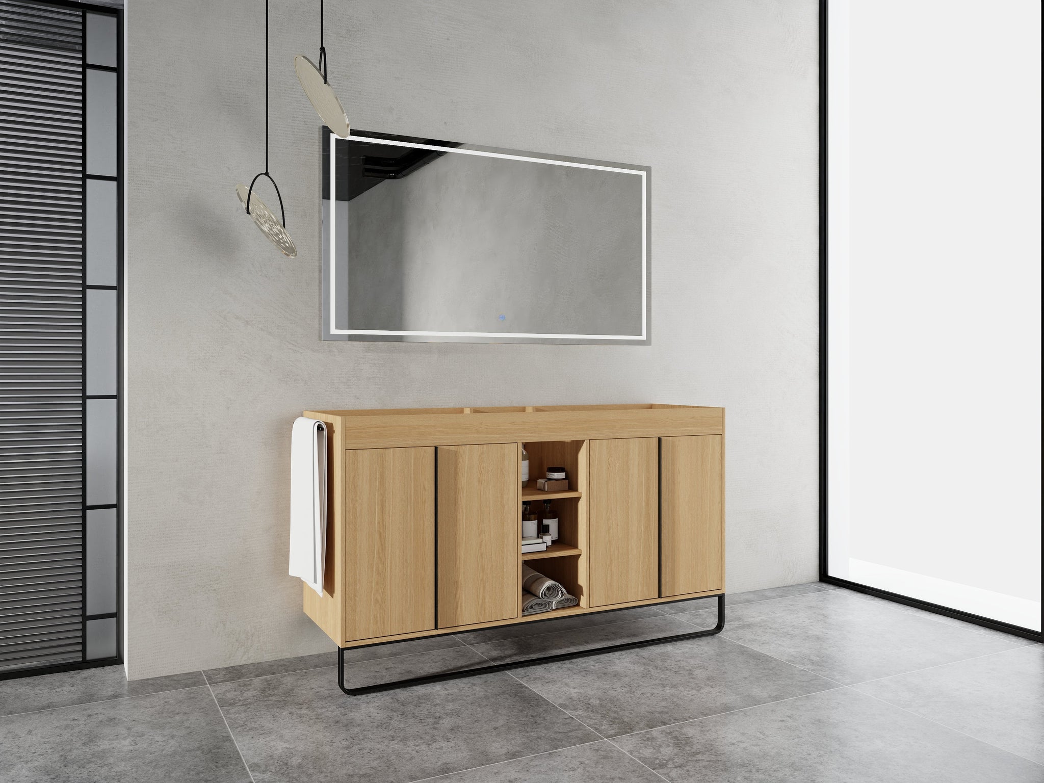 60-Inch Freestanding Bathroom Cabinet with Soft Close Doors & Open Storage by HouseOfZazla