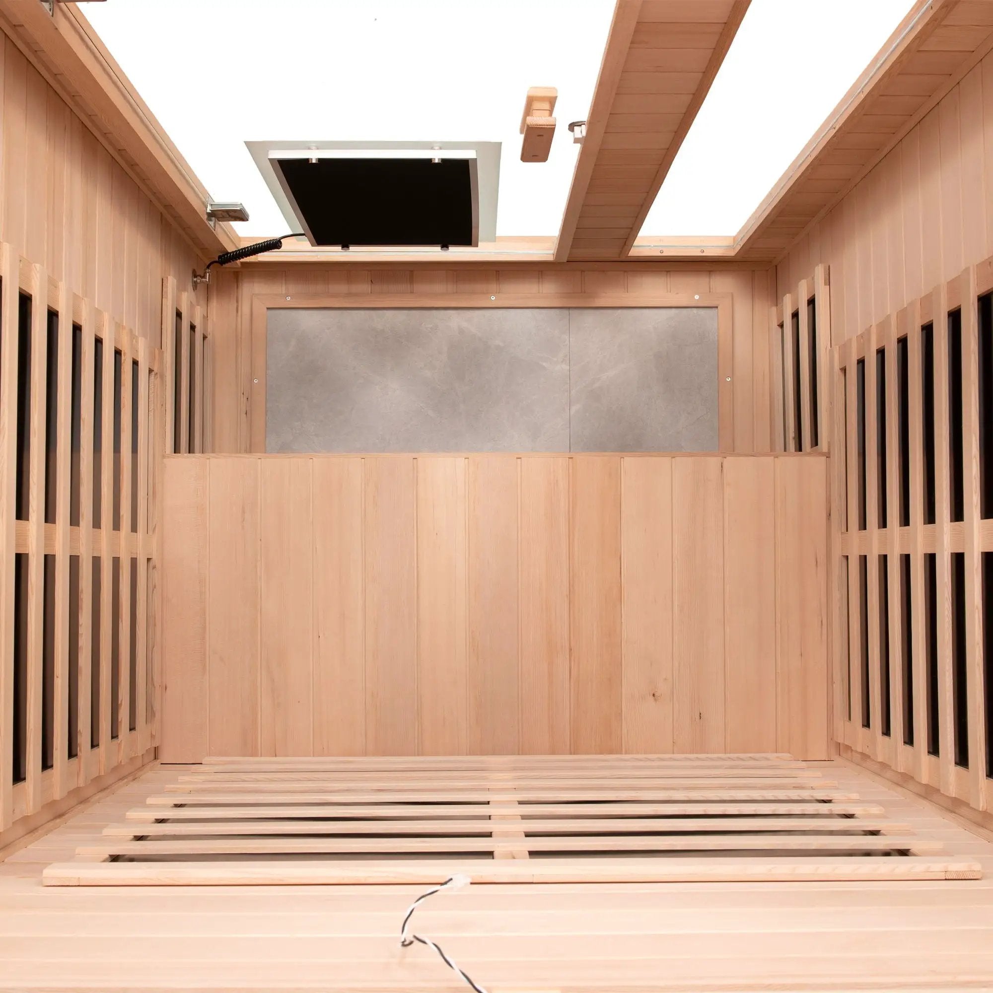 Low Emf Front Door With Heating Panel 1 People Hemlock Far Infrared Indoor Sauna Room - Natural by HouseOfZazla