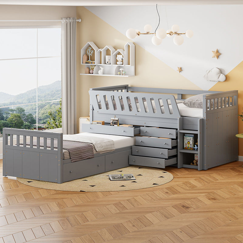 Loft Platform Bed With 7 Drawers And Full Guardrails, Modern L Shaped Space Savin by Unique Piece Furniture