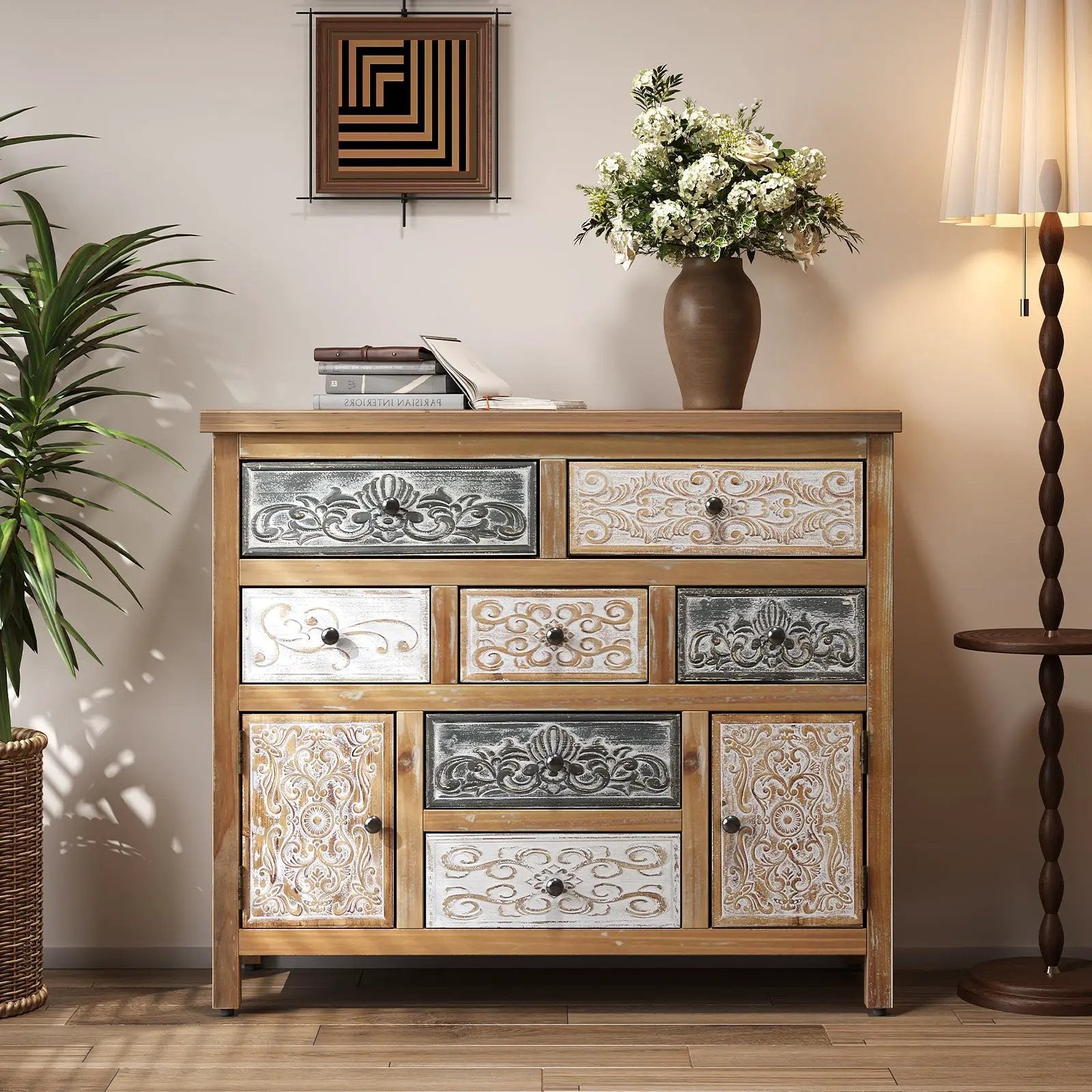 Vintage Wooden Accent Chest with 7 Drawers & 2 Cabinets by HouseOfZazla