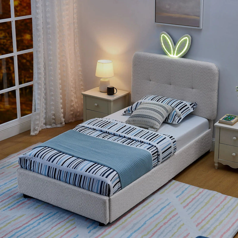 Upholstered Bed With Oversized Rabbit Ear Headboard, LED Lights & 4 Storage Drawers by Unique Piece Furniture