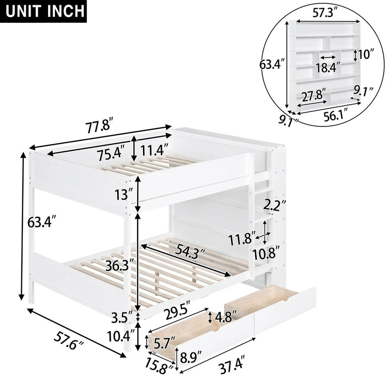Bunk Bed With 2 Drawers And Multi Layer Cabinet