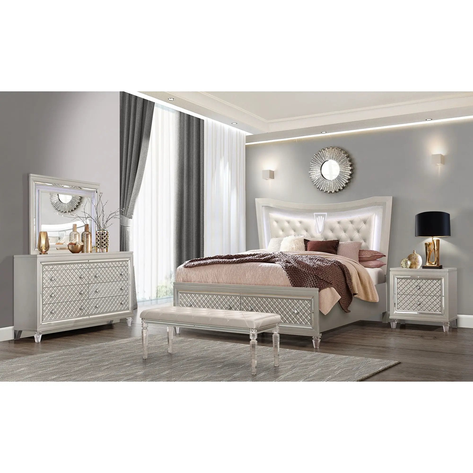 Cross - Glam Mirror With LED - Champagne by Unique Piece Furniture